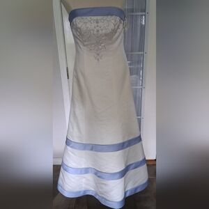 Alfred Angelo Strapless Dress with Ivory and Blue Accents New